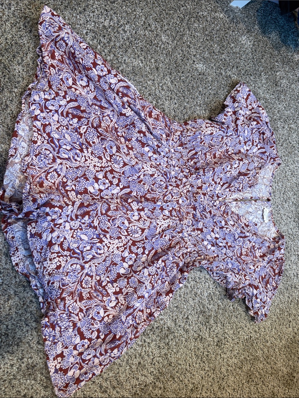 Anthropologie Floral Romper in Burgundy and White